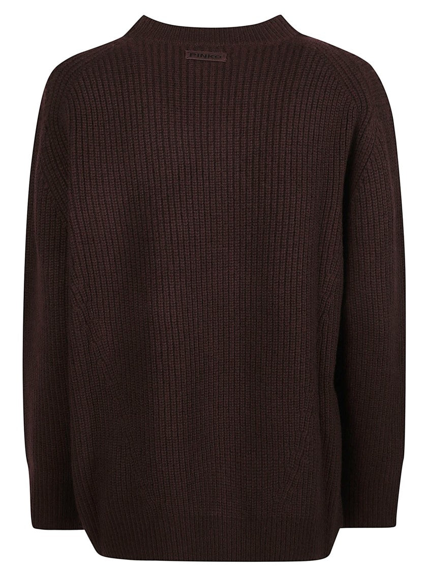 Pinko Ribbed Knit Round Neck Sweater With Relaxed Fit