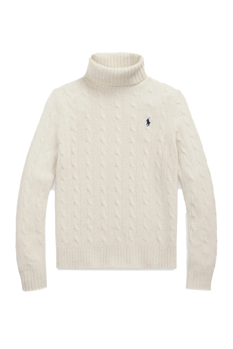 Polo Ralph Lauren Cream Wool-Cashmere Cable-Knit Turtleneck