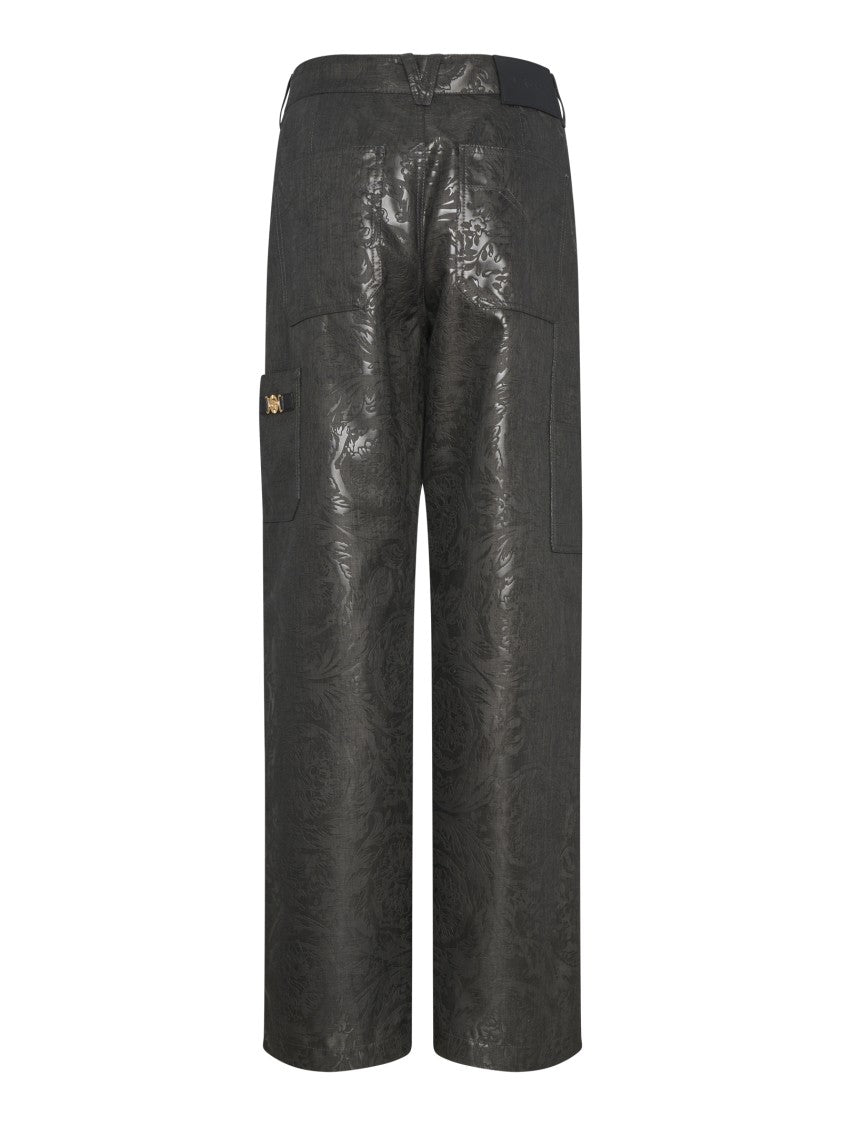 Versace Grey Jacquard Trousers With Five-Pocket Design