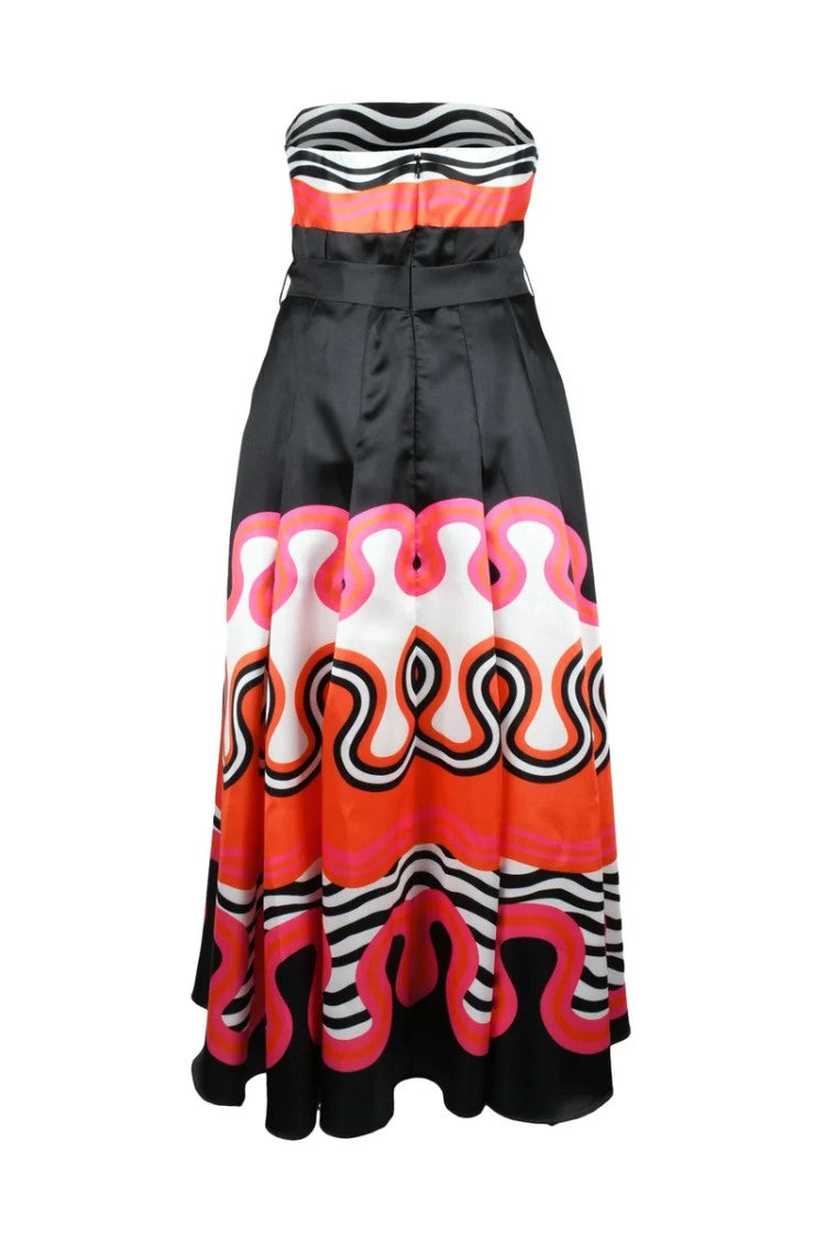 Allure Long Bustier Dress - Black/Red