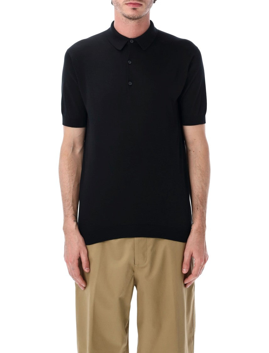 John Smedley Adrian Tailored Black Knit Polo Shirt