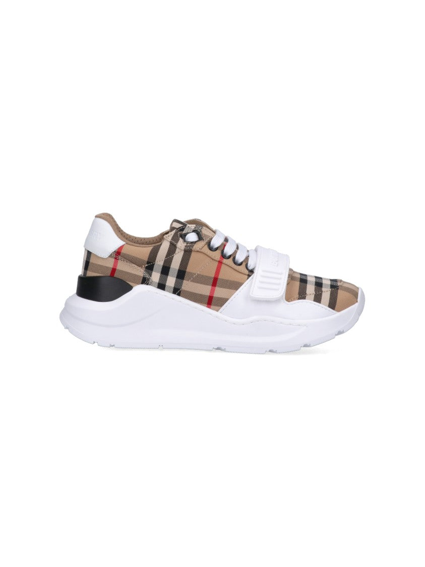 Burberry Beige Check Low-Top Sneakers With Logo Strap