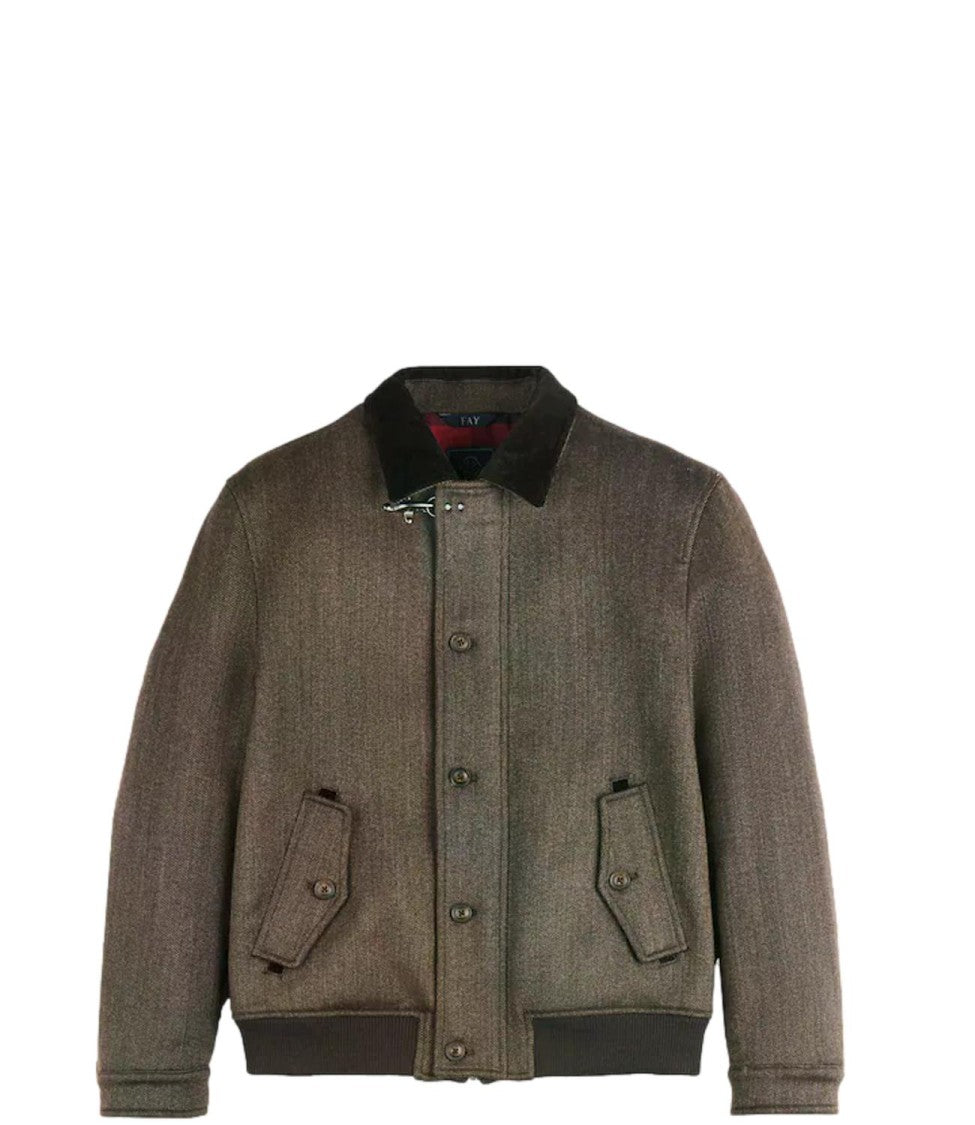 Fay Structured Brown Textured Casual Jacket