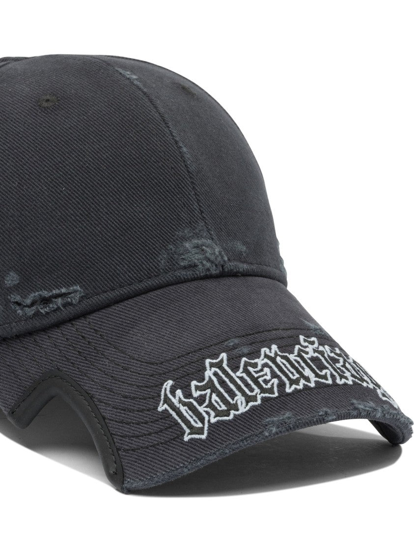 Balenciaga Distressed Black Cotton Cap
