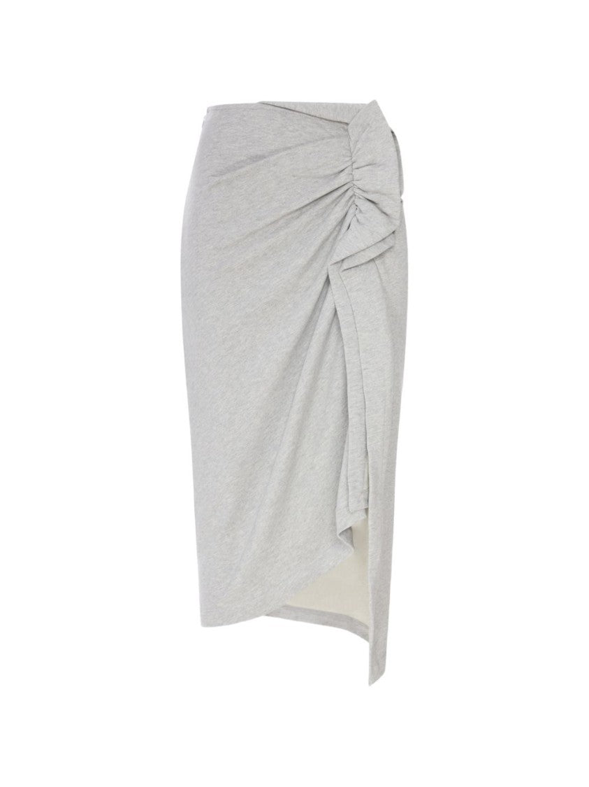 Dries Van Noten Light Grey Light Cotton Gathered Midi Skirt