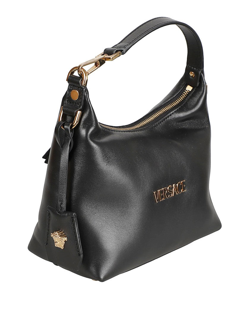 Versace Leather Hobo Handbag With Removable Shoulder Strap