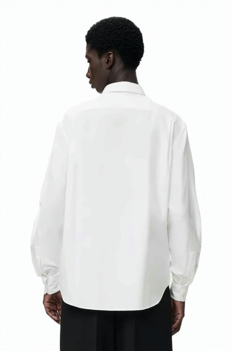 Loewe Crisp White Long-Sleeve Shirt With Pointed Collar And Tonal Embroidery