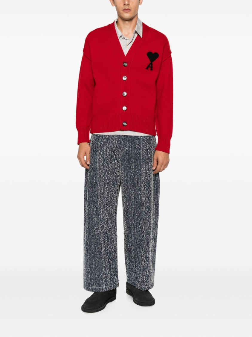 Ami Paris Monogram V-Neck Sweater - Red