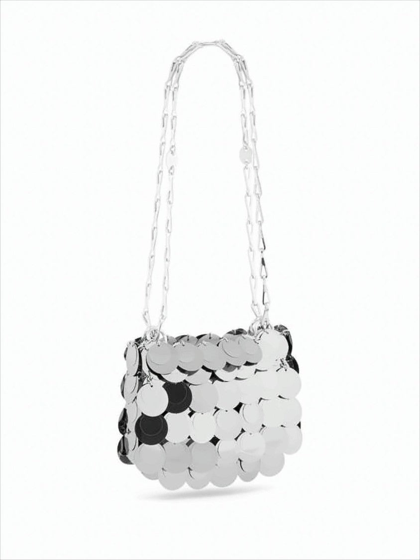 Paco Rabanne Futuristic Silver Disc Clutch With Chain Strap