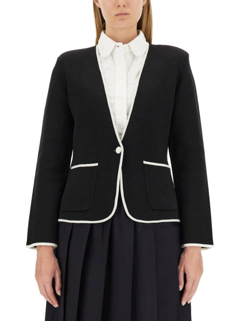 Thom Browne Single-Breasted Collarless Jacket