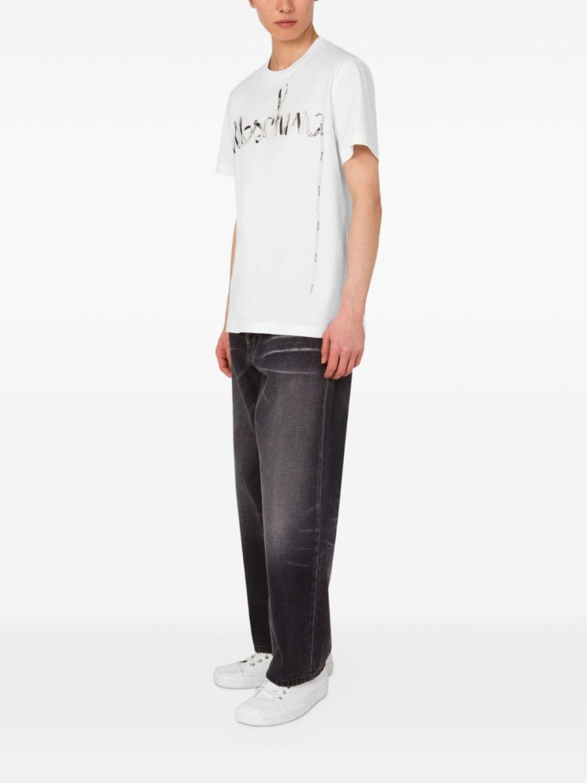 Moschino White Multicolour Logo Print Cotton T-Shirt