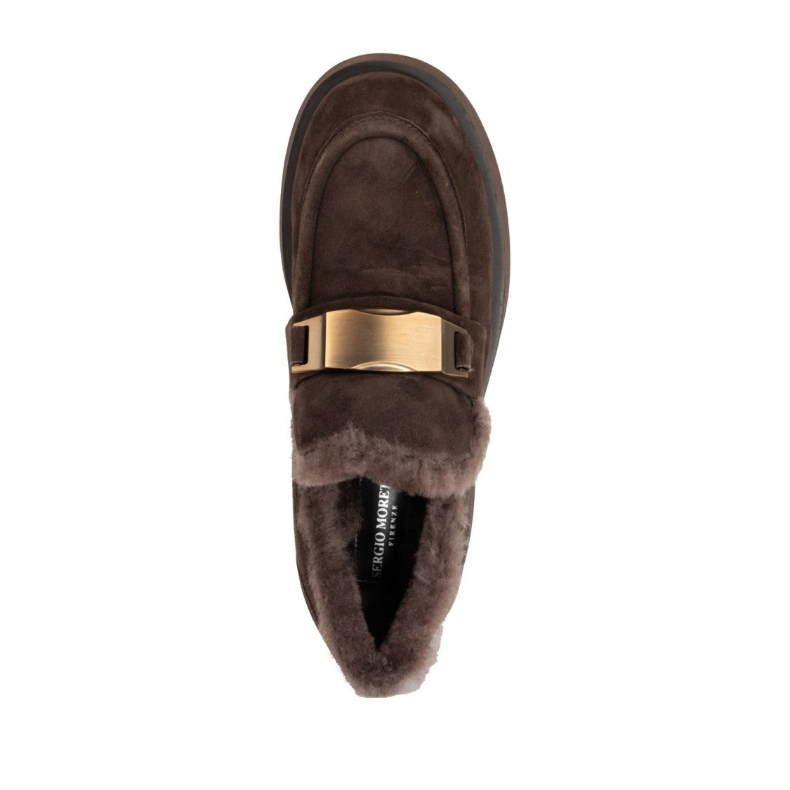 Sergio Moretti Brown Rich Fur-Lined Metallic Buckle Suede Loafers