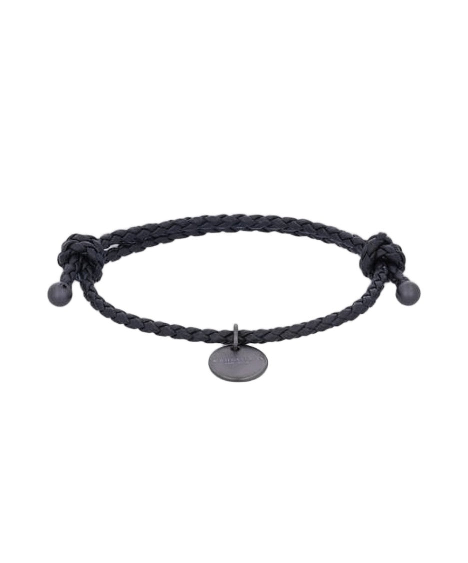 Bottega Veneta Braided Leather Bracelet With Minimalist Charm