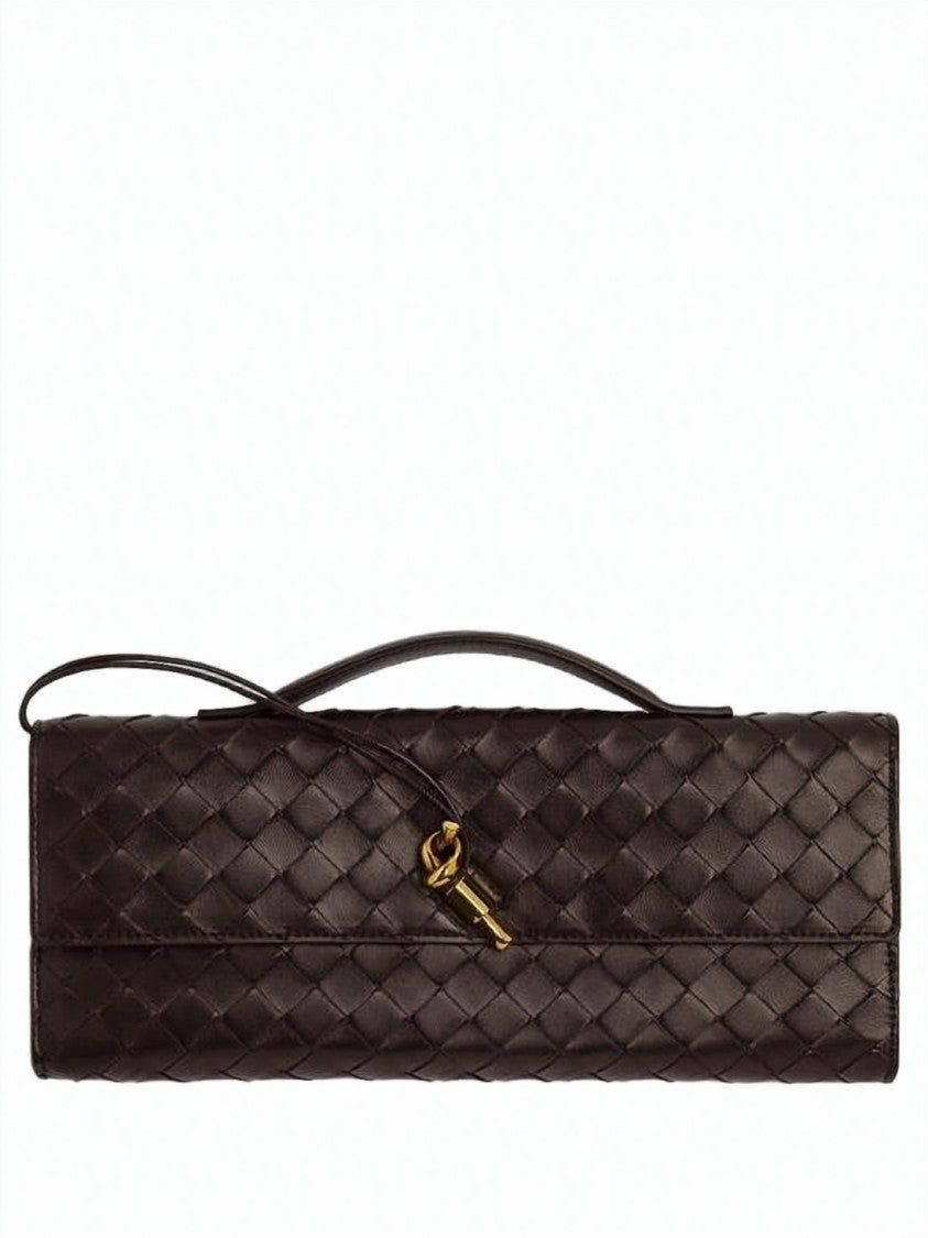 Bottega Veneta Rectangular Woven Lambskin Clutch With Gold-Tone Charm