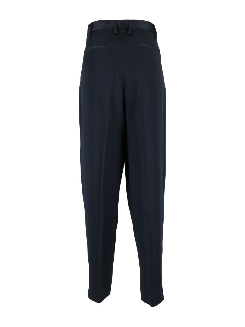 Fabiana Filippi Night Blue Pleated Satin Carrot-Fit Pants