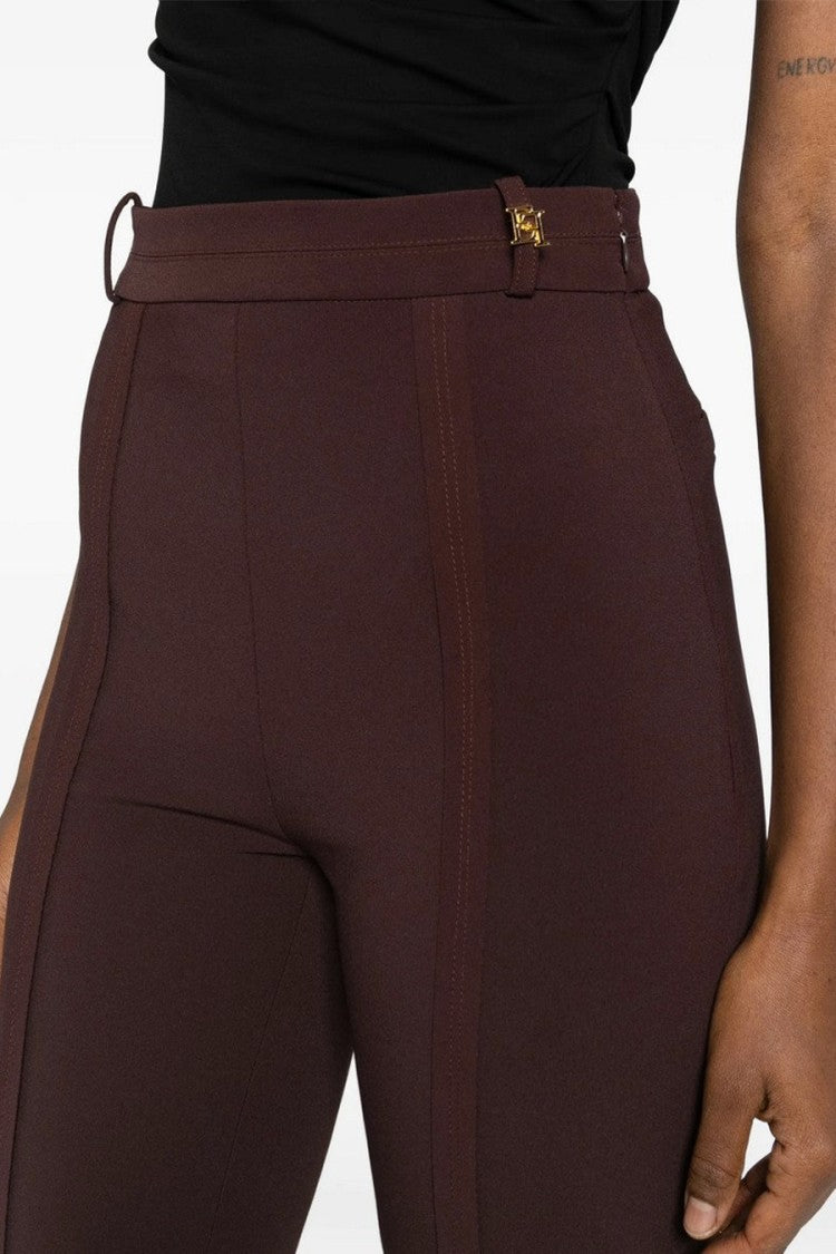 Elisabetta Franchi Brown Side Piping Polyester-Blend Flared Pants