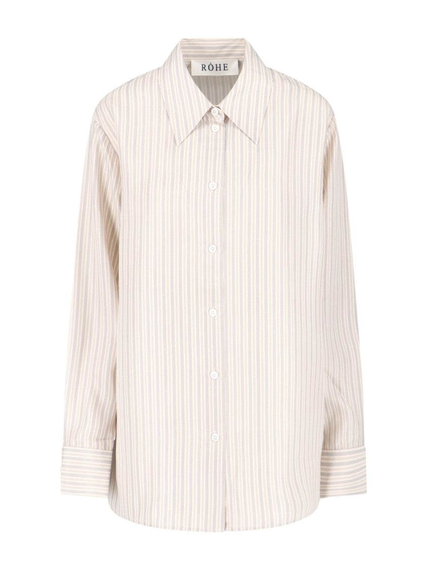 Róhe Classic Button-Up Silk Shirt With Vertical Stripes