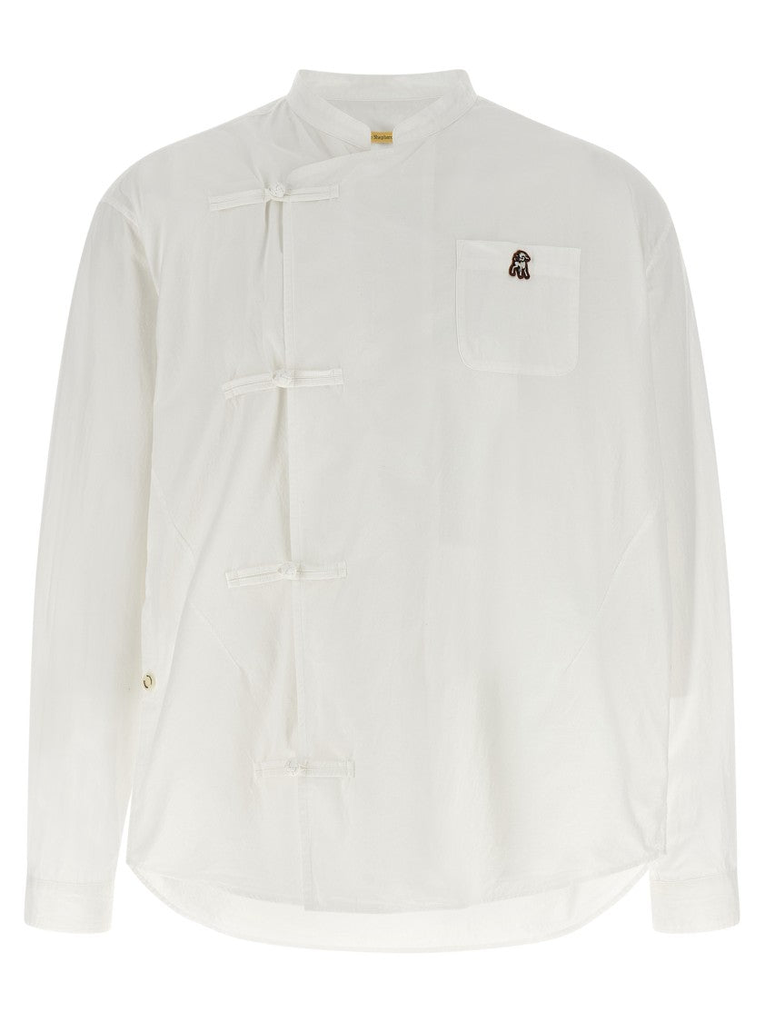 Undercover Tangled Cotton Shirt With Mandarin Collar And Asymmetrical Closure