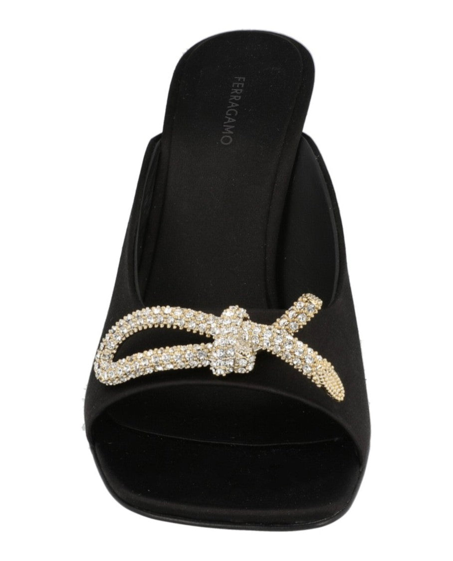 Ferragamo Crystal-Embellished Knot-Detail Mules