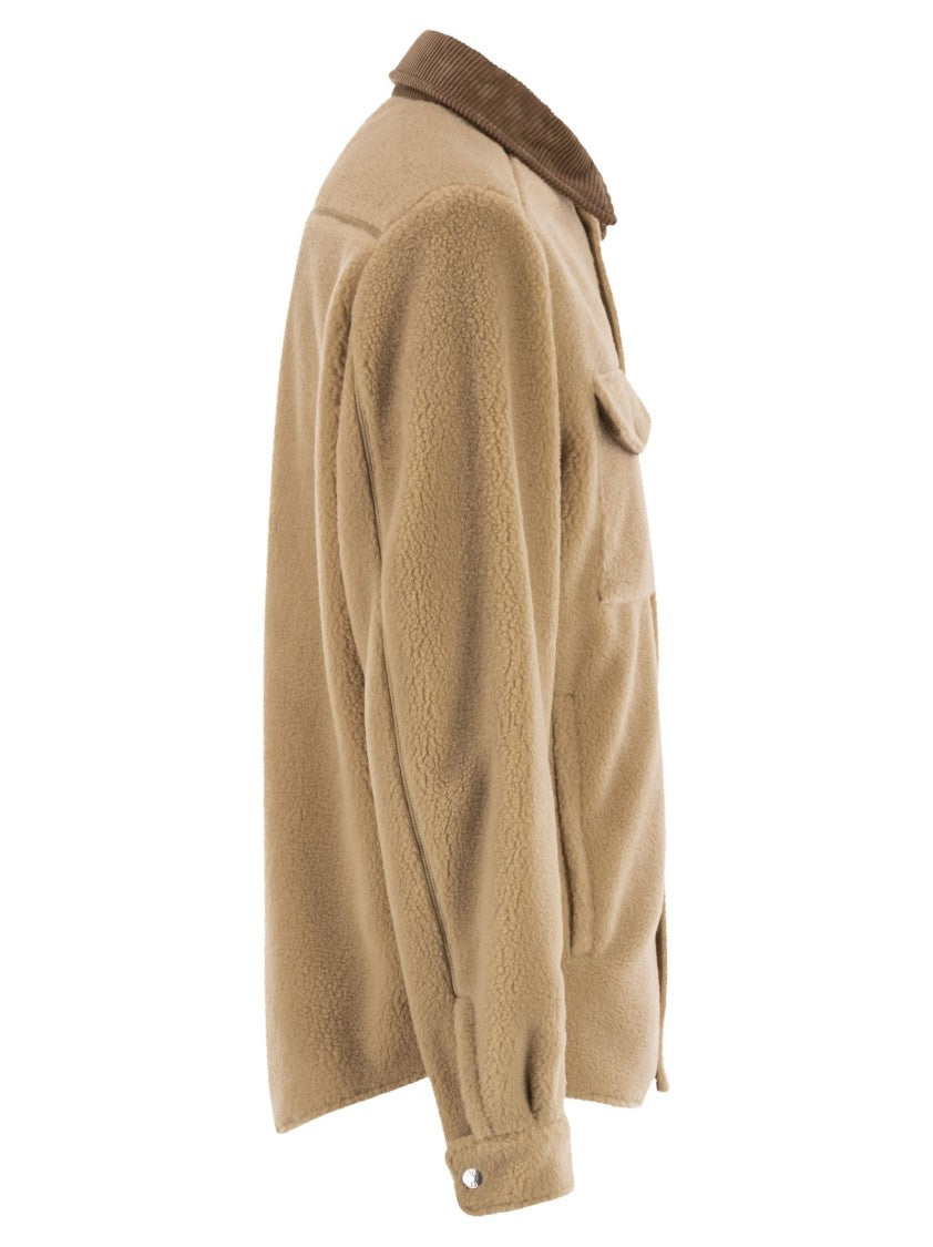 Moncler Shacket With Teddy-Effect Ribbed Velvet Trim