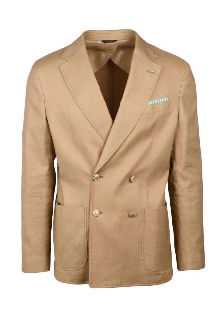 Berry & Brian Double-Breasted Jacket Linen Cotton Blend - Beige
