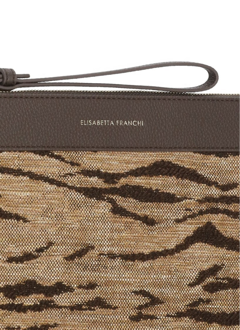 Elisabetta Franchi Animalier Pattern Pochette With Golden Logo Accent