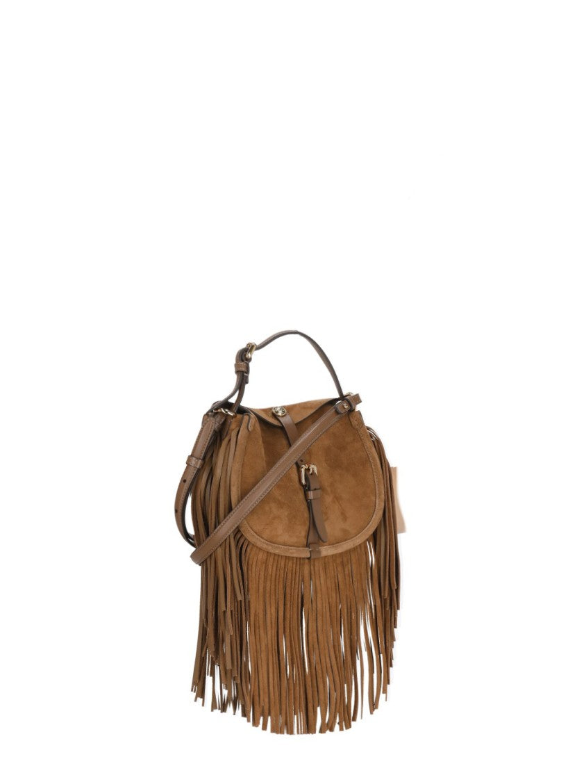 Etro Suede Leather Pony Shoulder Bag With Fringed Detail