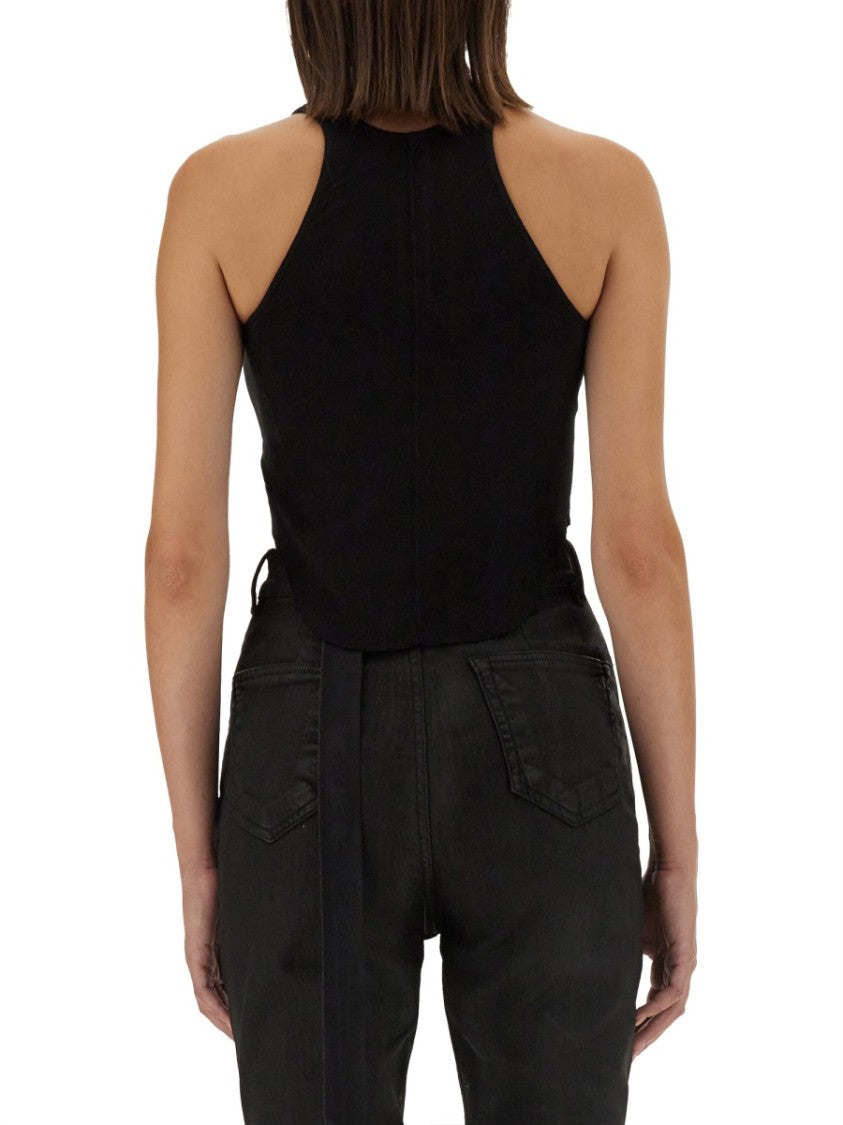 Drkshdw By Rick Owens Fitted Black Cotton Tank Top