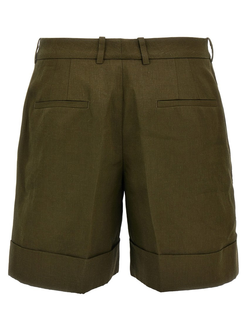 Jil Sander Green Linen Bermuda Shorts With Turn-Up Hem