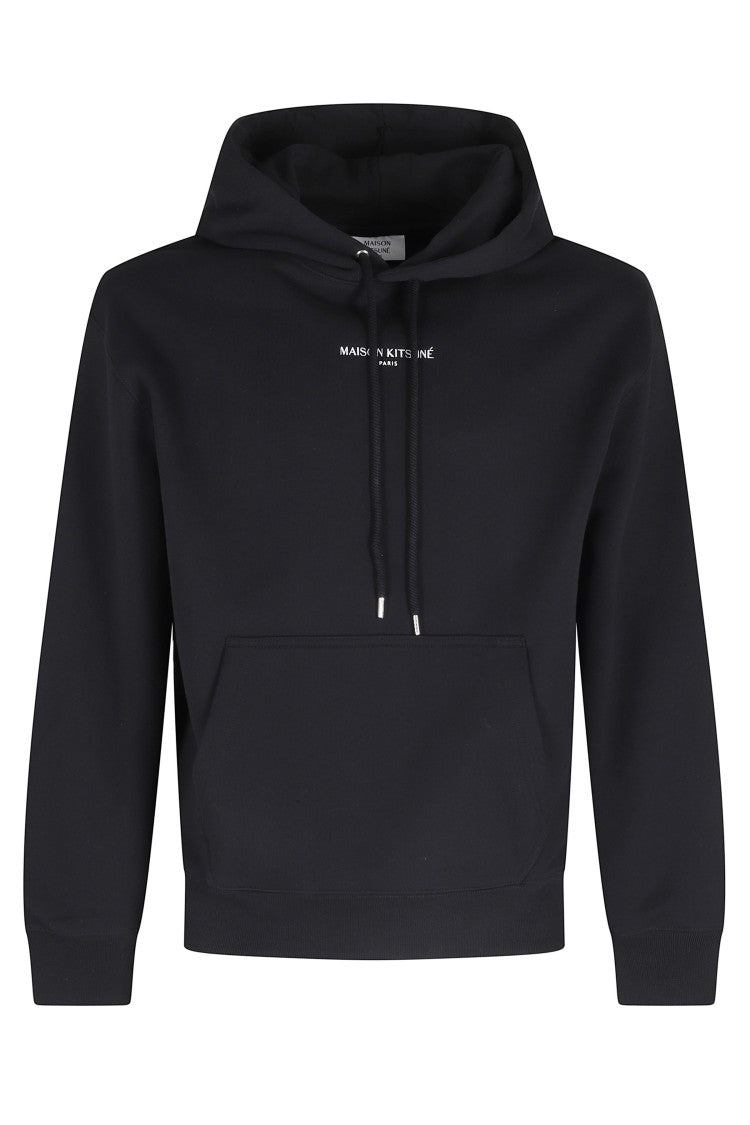 Maison Kitsuné Black Logo Embroidery Ribbed Trim Cotton Hoodie