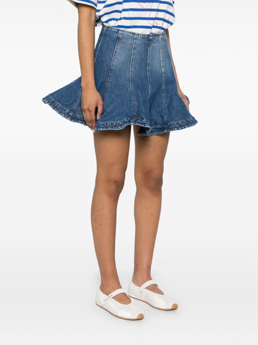Msgm Flared Denim Skirt With Multi-Panel Design