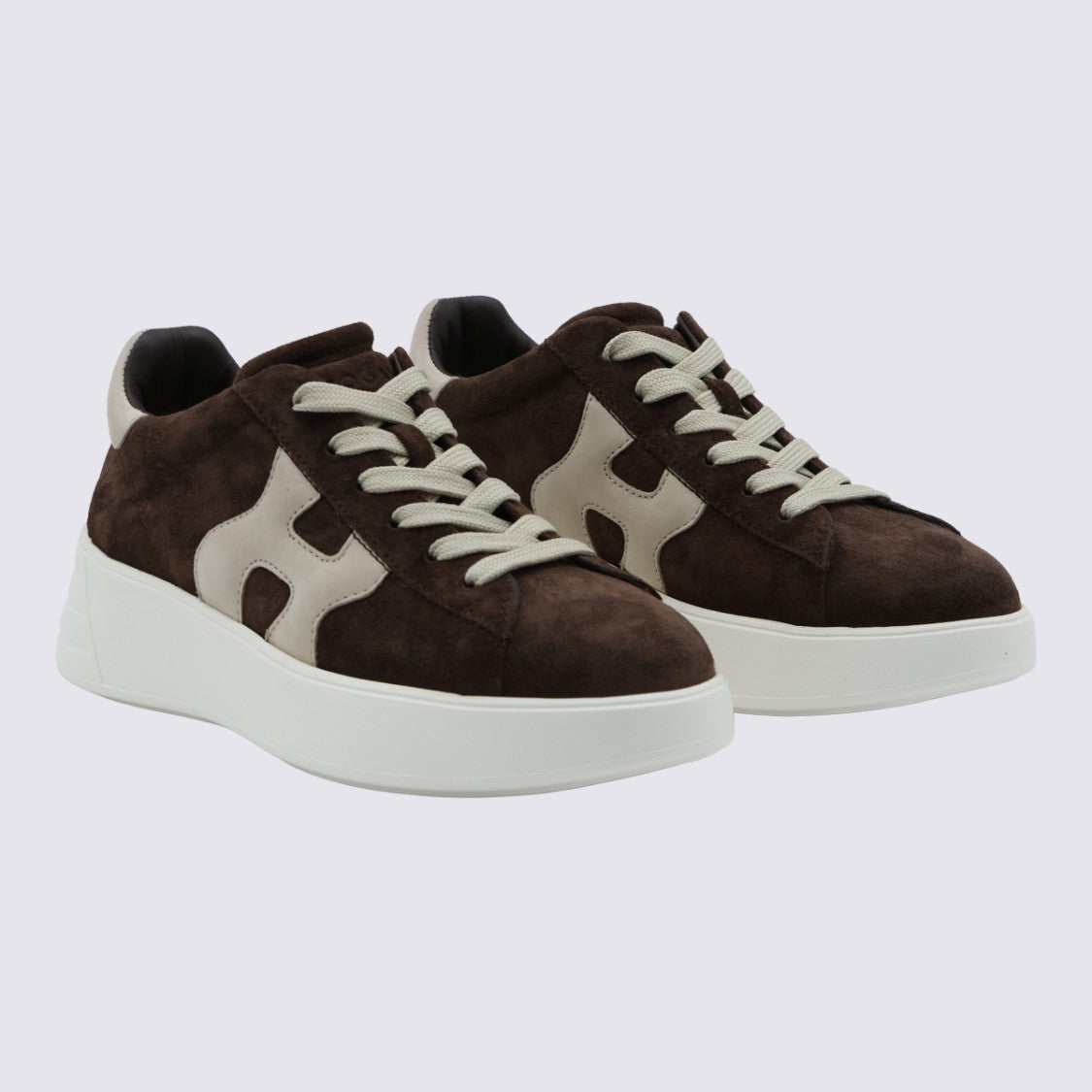 Hogan Dark Brown Suede Sneakers With Beige Leather Accents