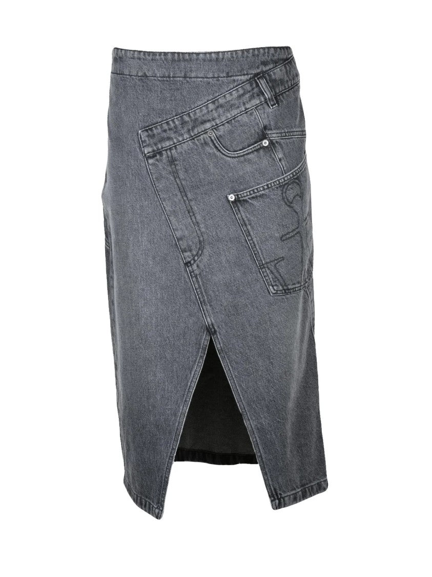 J. W. Anderson Long Denim Skirt With Unique Wrap-Style Front And Asymmetrical Hem