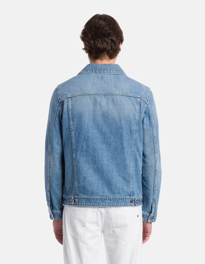 Dondup Medium Blue Wash Denim Jacket With Button-Up Front