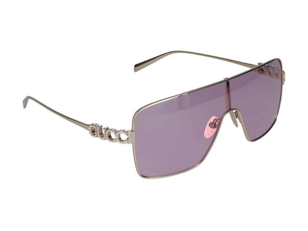 Gucci Gold Shield-Style Metal Frame Sunglasses