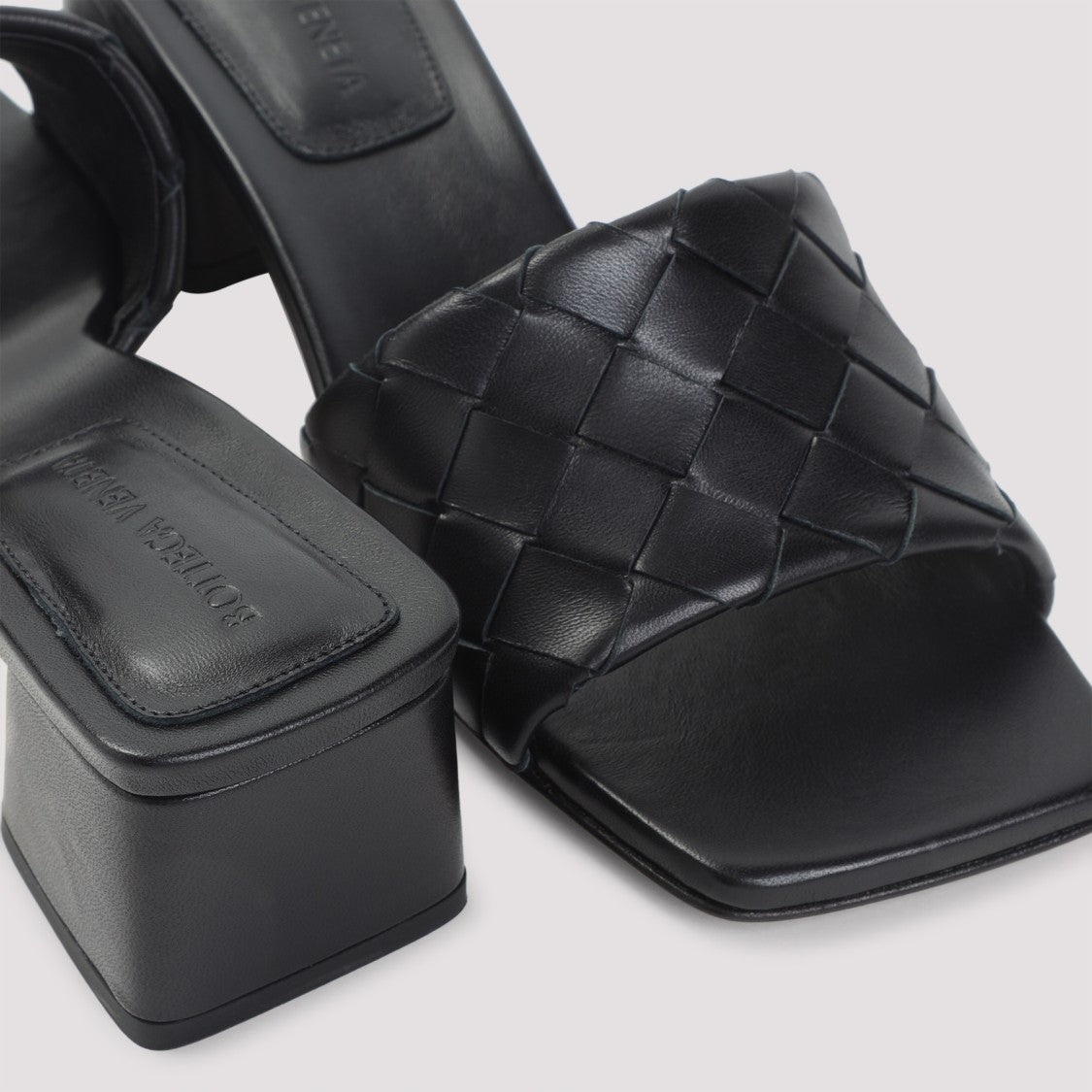 Bottega Veneta Black Nappa Leather Kitten Heel Mule Sandal