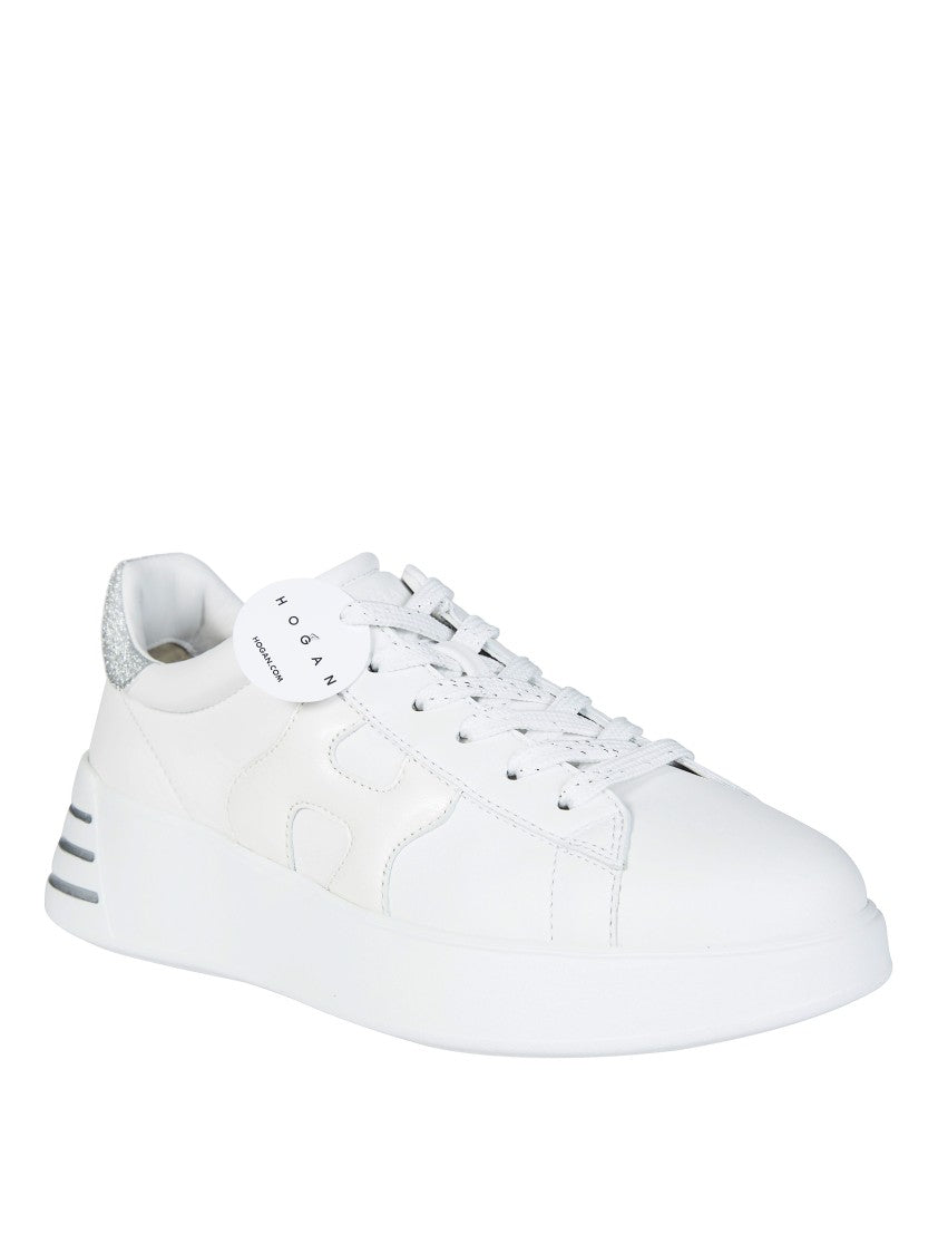 Hogan White Leather Silver Heel Sneakers