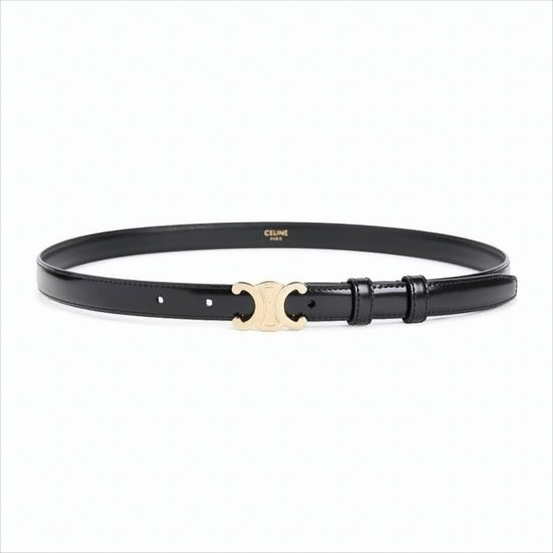 Celine Narrow Leather Belt With Polished Gold-Tone Double-C Buckle