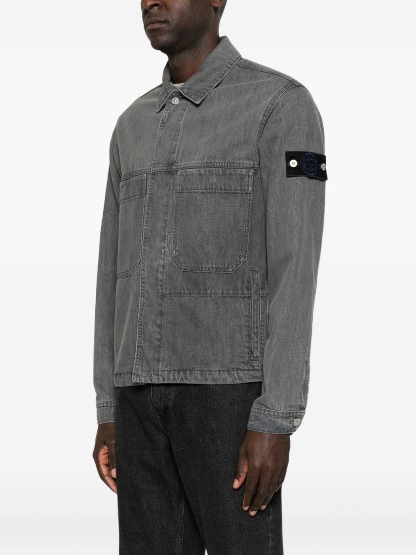 Stone Island Grey Boxy Collar Patch Cotton Jacket