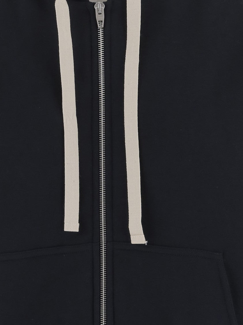 Jil Sander Navy Cotton Hoodie With Front Zip And Vertical Logo
