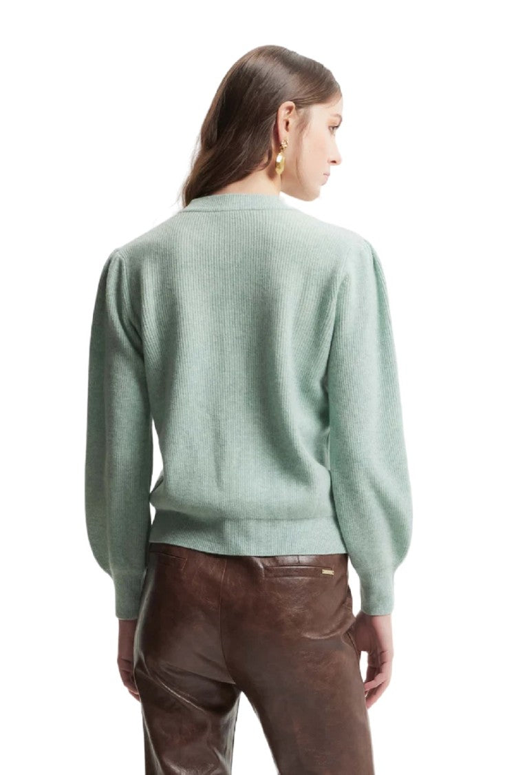 Kocca Ribbed Wool Pullover With Bishop Sleeves And Button Cuffs