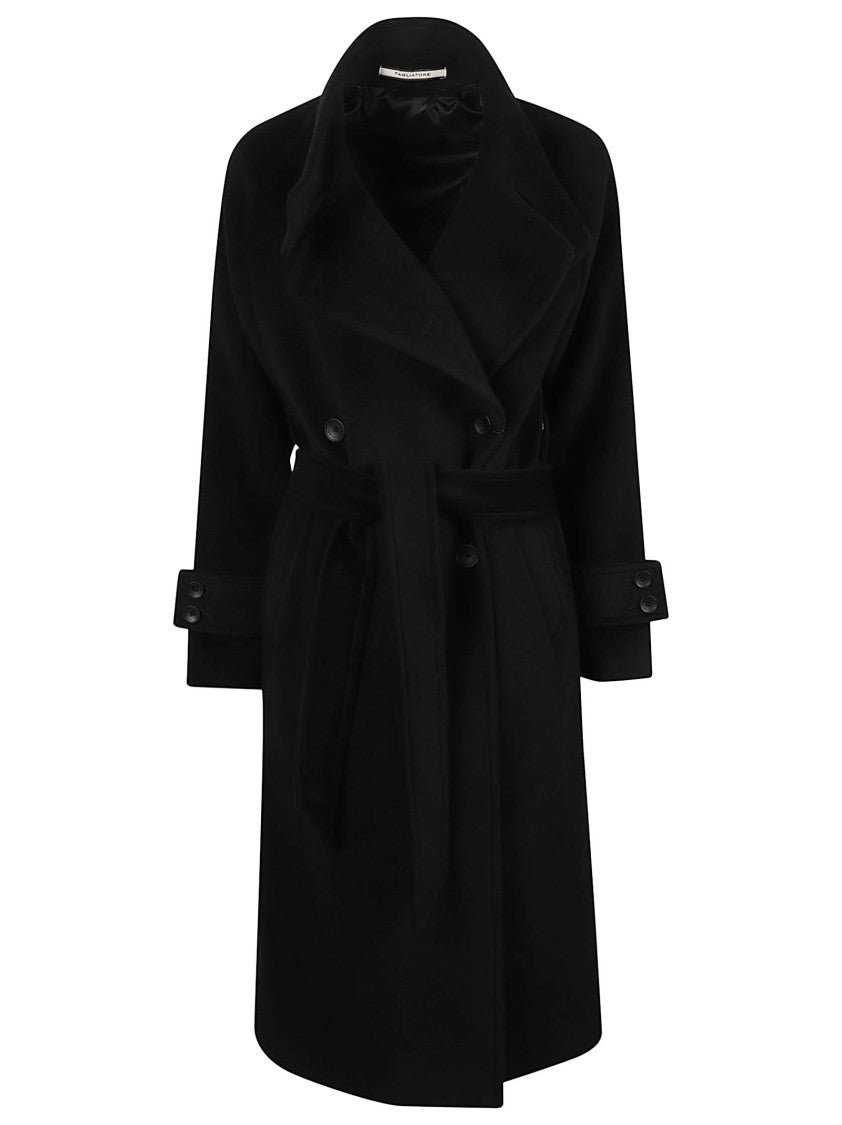 Tagliatore Henryka Long Double-Breasted Belted Virgin Wool Coat