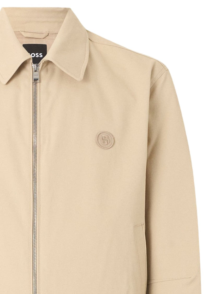Hugo Boss Beige Stretch Cotton Jacket With Classic Collar And Adjustable Cuffs