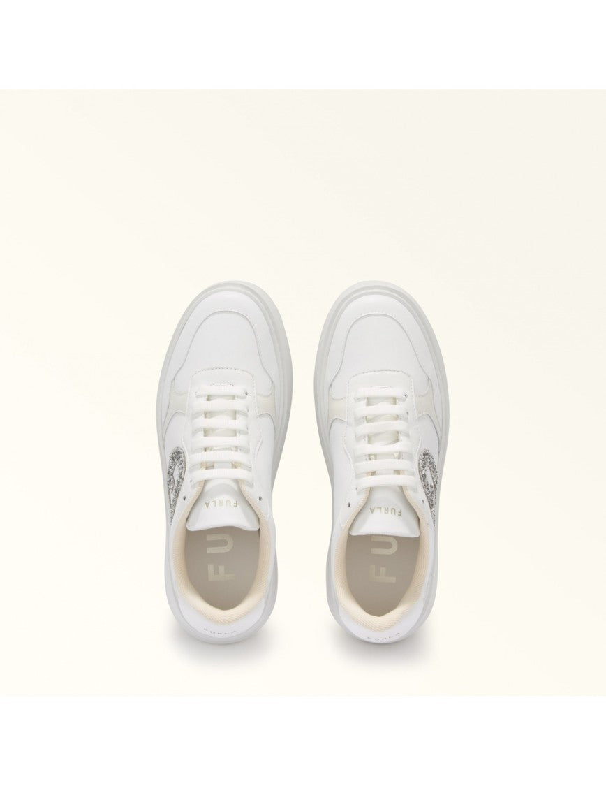 Furla Lace-Up Leather Sneakers With Glitter Logo Detail
