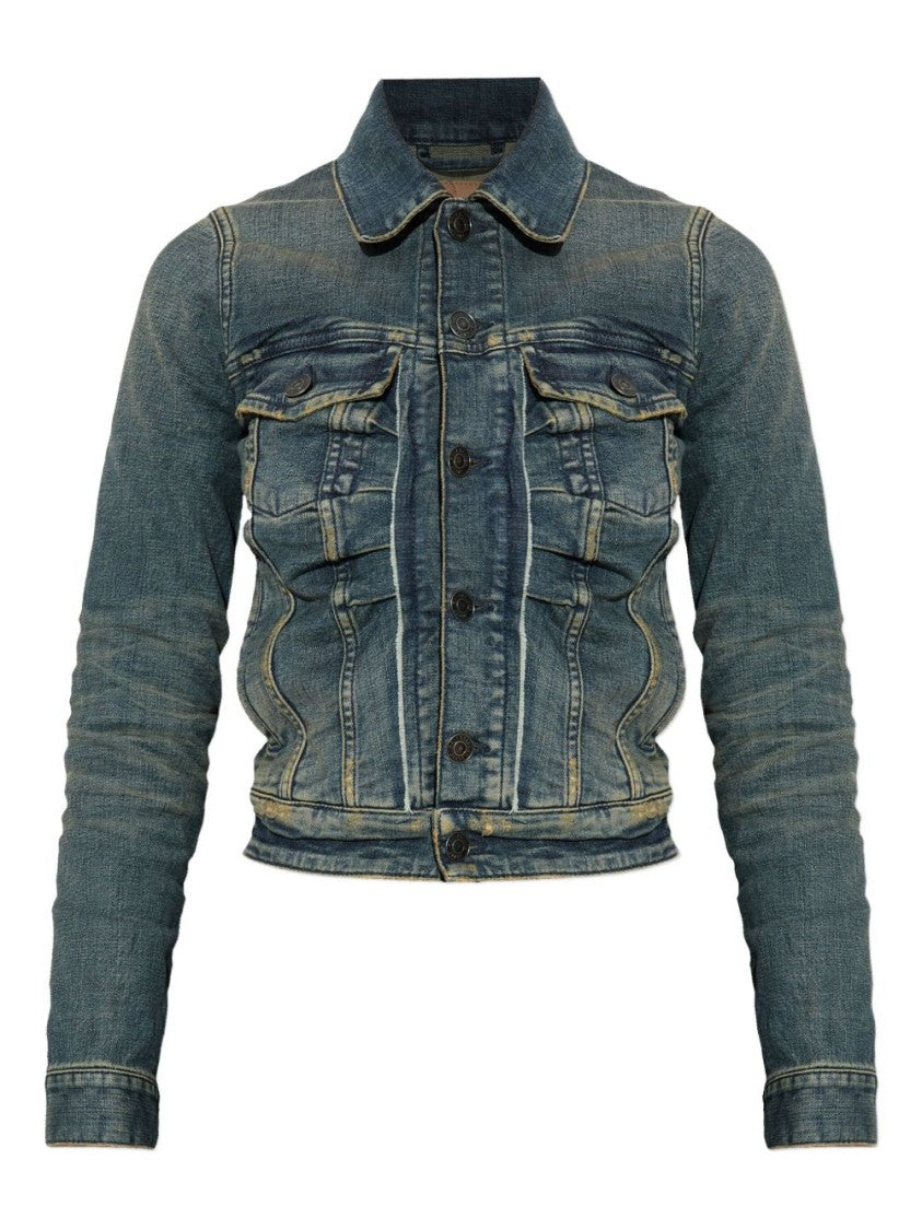 Balenciaga Ruched Denim Jacket With Distressed Finish