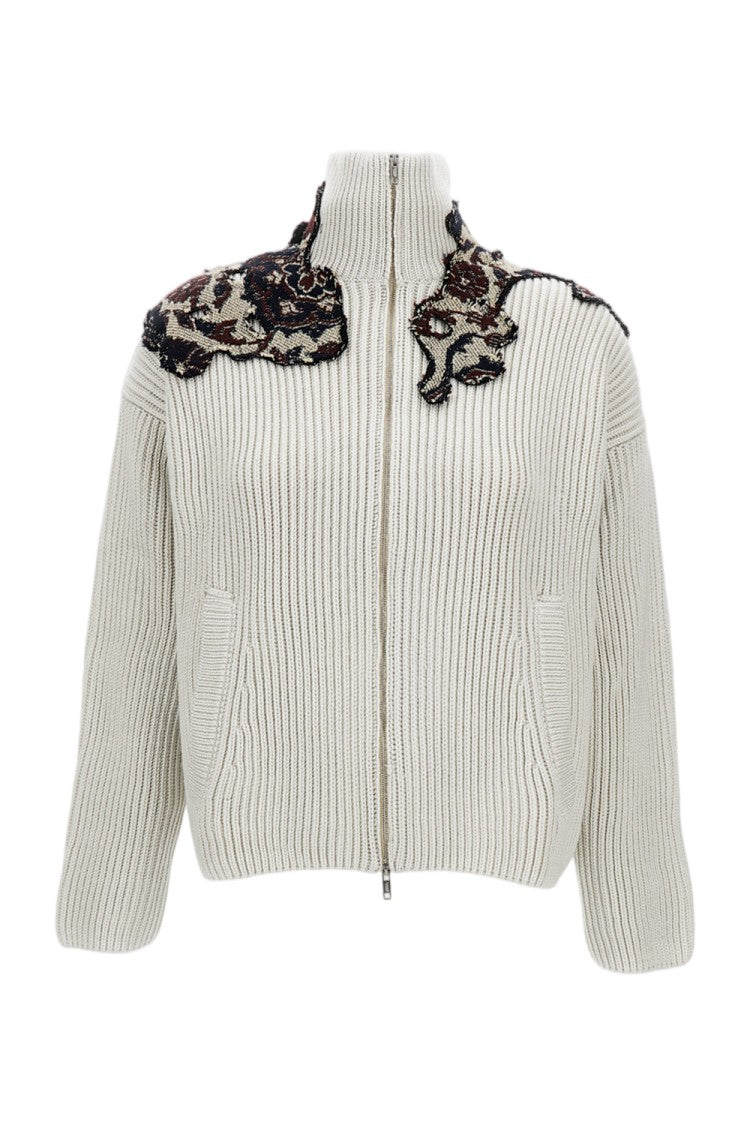 Durazzi Milano Ribbed Weave Wool Bomber Jacket With High Neck And Decorative Appliqués