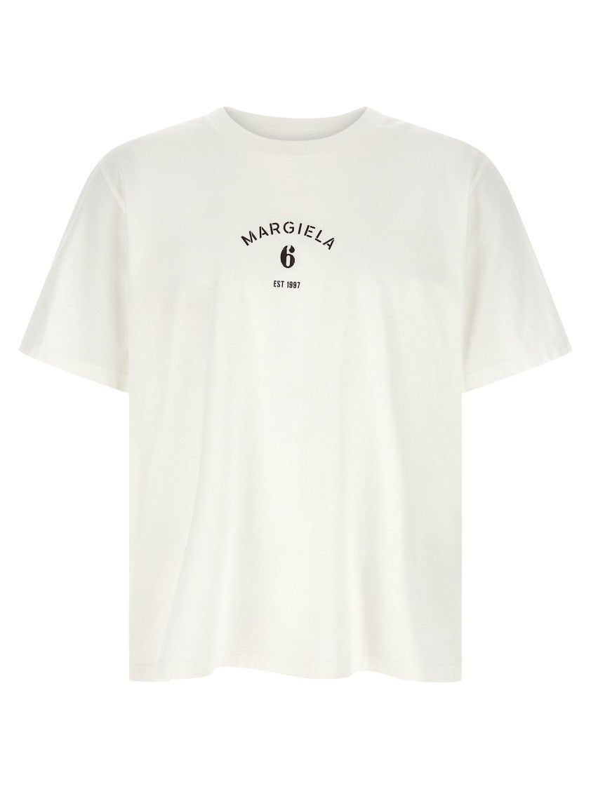 Mm6 By Maison Margiela Cotton Jersey T-Shirt With Minimalistic Front Print And White Stitch Line