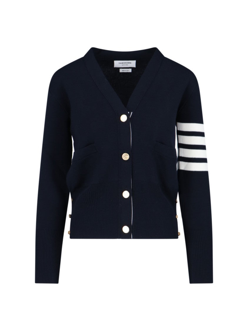 Thom Browne Blue 4-Bar V-Neck Virgin Wool Cardigan