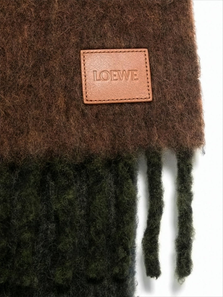 Loewe Wavy Patterned Alpaca Blend Scarf With Fringed Ends