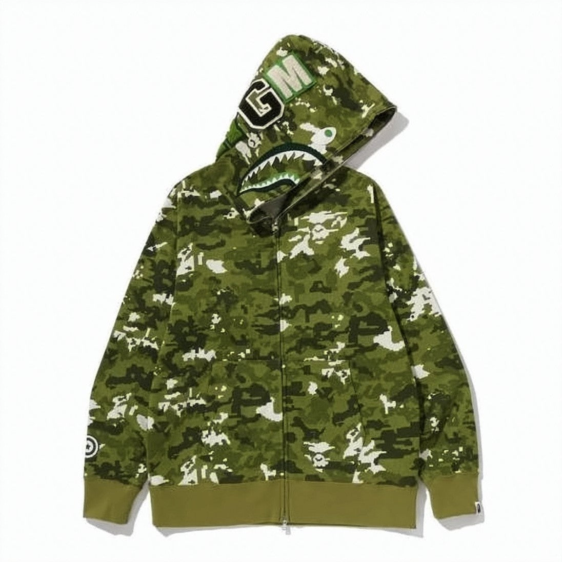 A.P.C. Full-Zip Camouflage Jacket With Shark Graphic And Ribbed Cuffs